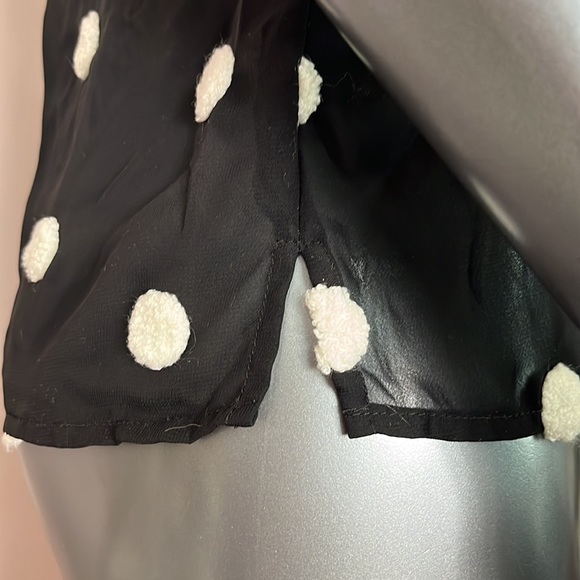 Modcloth Sheer Black Mesh Button Down with White Sherpa Fuzzy Polka Dots - Picture 3 of 8